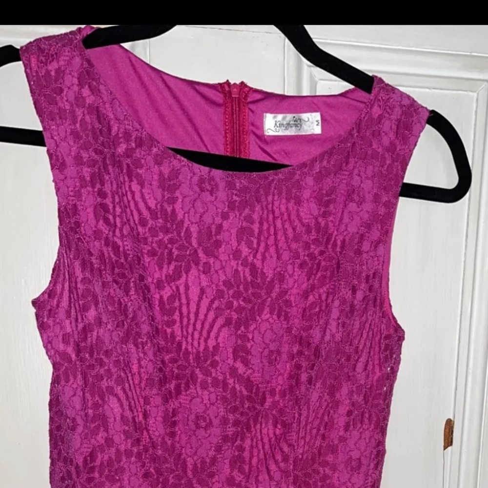 Elegant Pink Lace Midi Dress